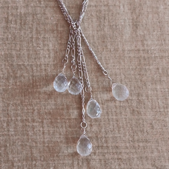 Double Strand Silver Tone Crystal Drop Necklace - Picture 3 of 6